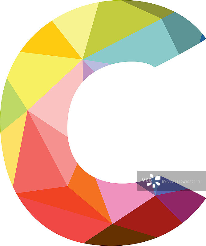 白色背景上孤立的彩色C字母图片素材