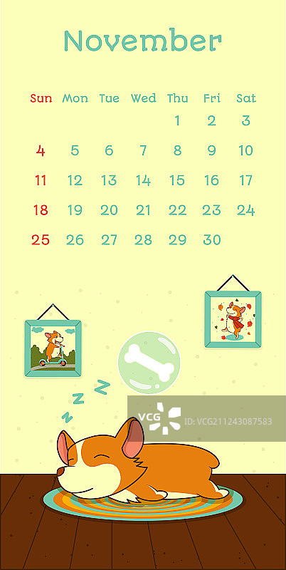 2018年11月威尔士柯基犬日历图片素材