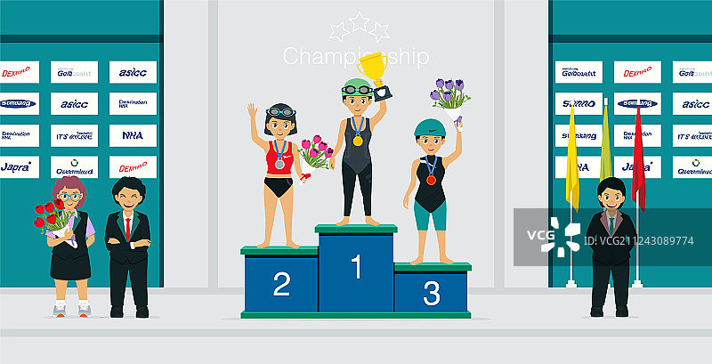 获得奖牌的女运动员图片素材