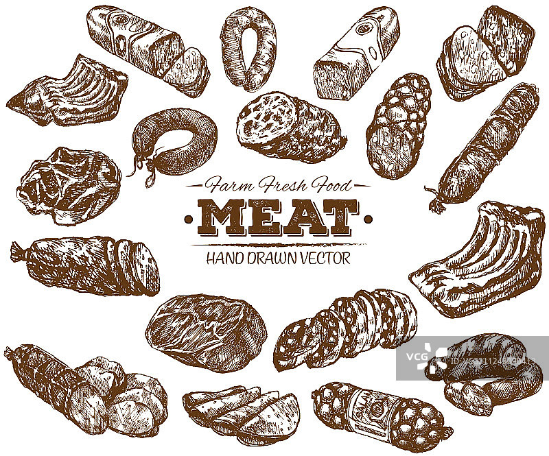 手绘新鲜农场烤肉烧烤草图图片素材