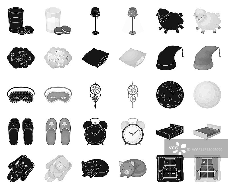 休息和睡眠单色图标集图片素材