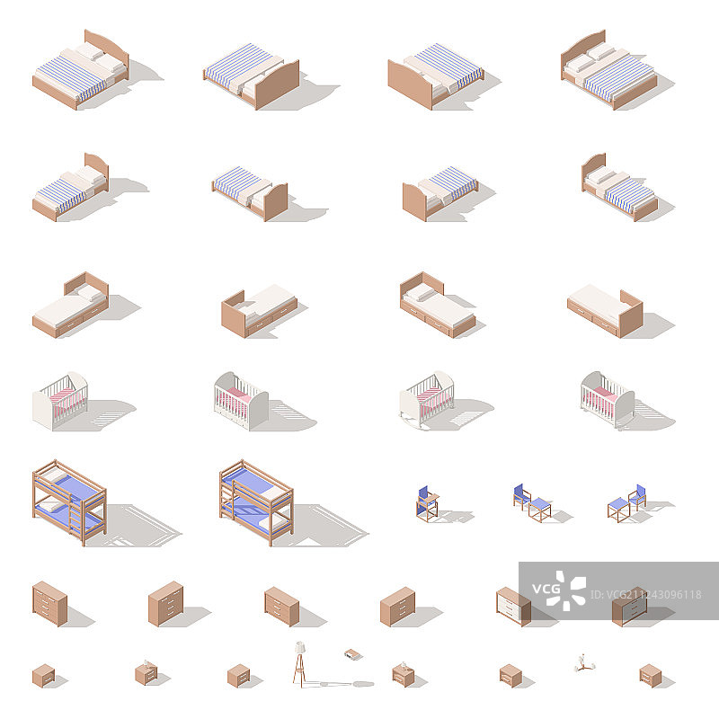 卧室和儿童房家具低多边形模型图片素材