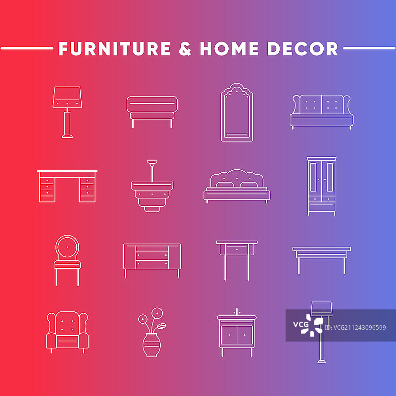一组家具和家居装饰图标图片素材