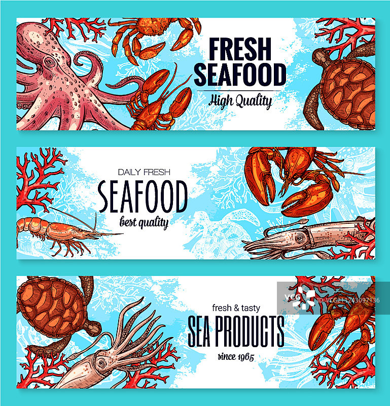 海鲜和鱼类海产品banner图片素材