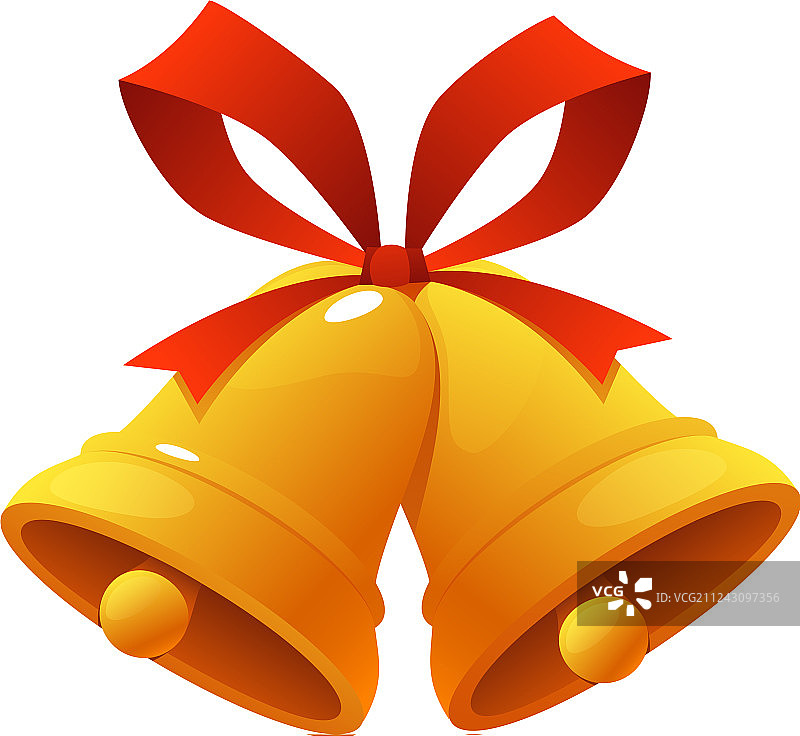 金色圣诞铃铛与红色丝带图片素材