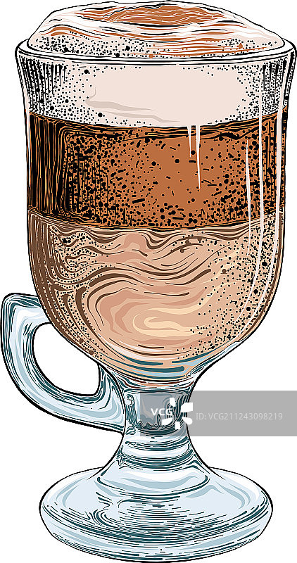 彩色手绘拿铁咖啡素描图片素材