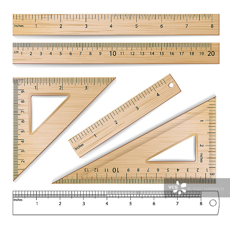 公制英制木制尺子套装图片素材