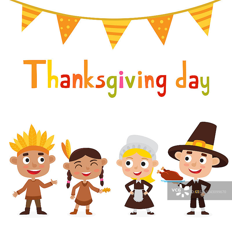 感恩节印第安朝圣者男孩图片素材