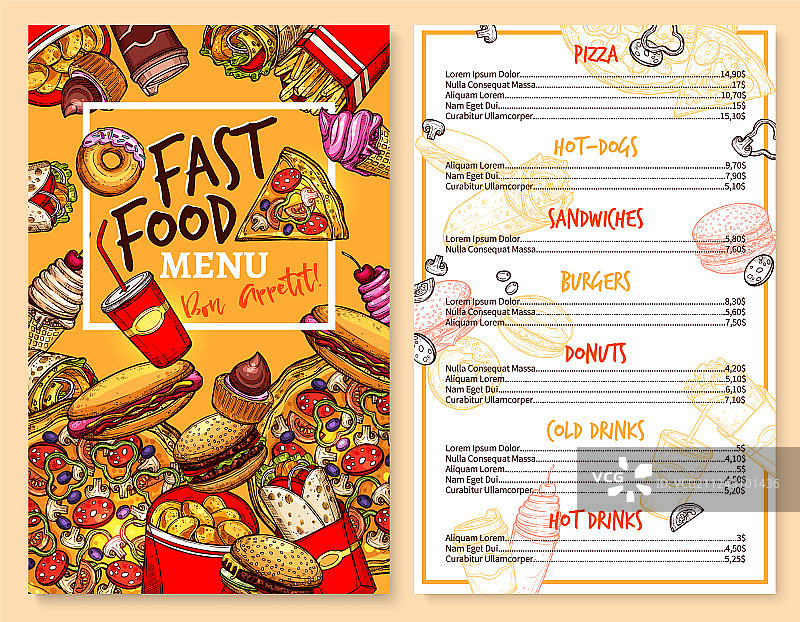 快餐店菜单价格模板图片素材