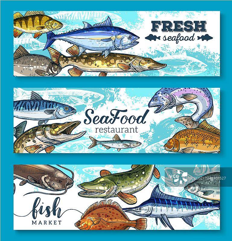 海鲜鱼类banner合集图片素材