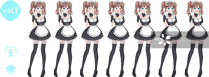 女保洁员咖啡馆的动漫女孩服装图片素材