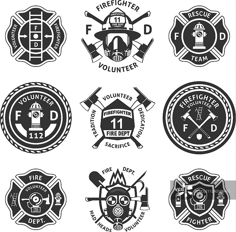 复古单色消防标签合集图片素材