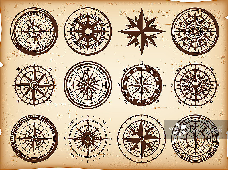 复古航海罗盘图标合集图片素材