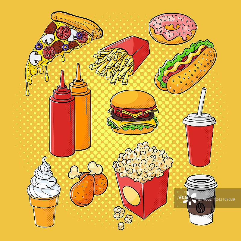 手绘波普艺术快餐合集图片素材