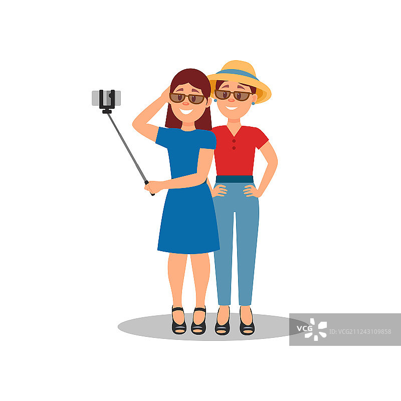 两个年轻女孩为社交媒体自拍图片素材