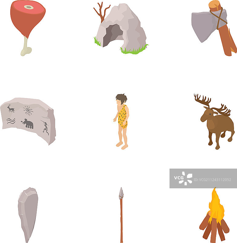 洞穴生活图标2.5D风格图片素材