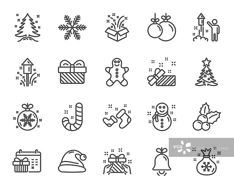 圣诞线条图标集（含圣诞帽）图片素材