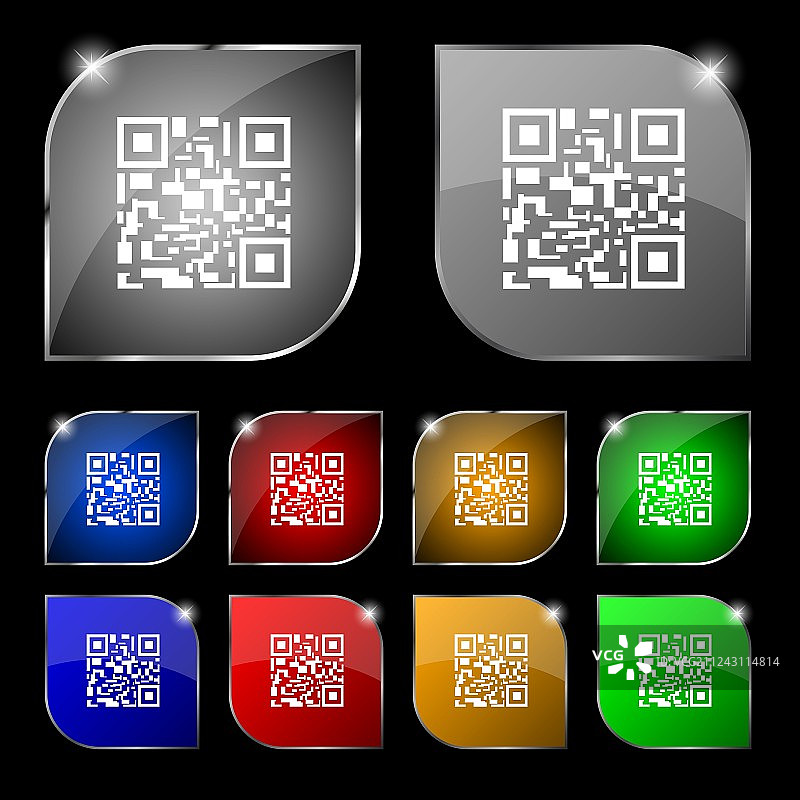 条形码图标标志，一组十个彩色按钮图片素材