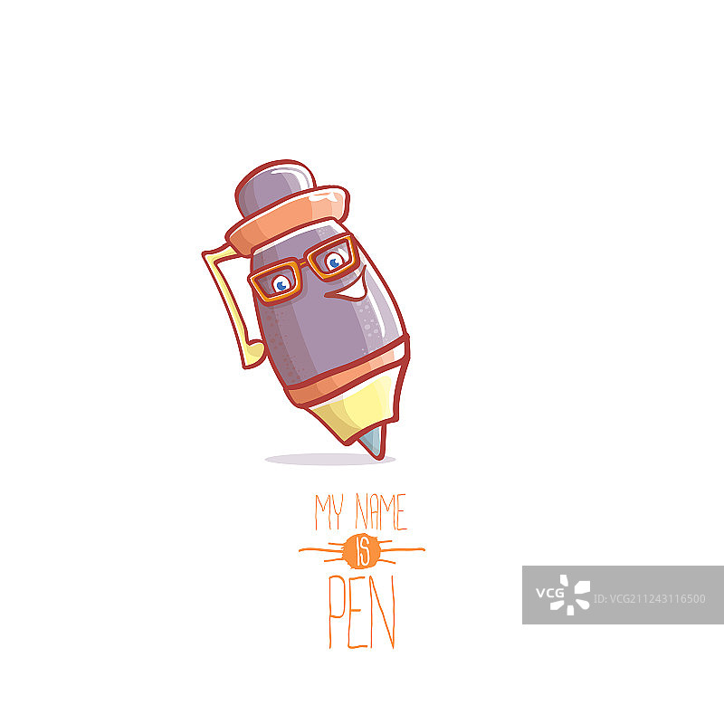 带眼睛的微笑卡通钢笔角色图片素材