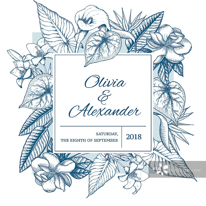 手绘花卉婚礼邀请卡图片素材