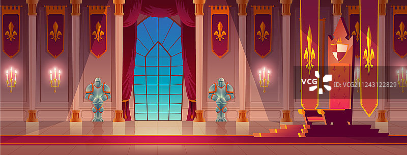 中世纪国王的宫殿宝座大厅卡通图片素材
