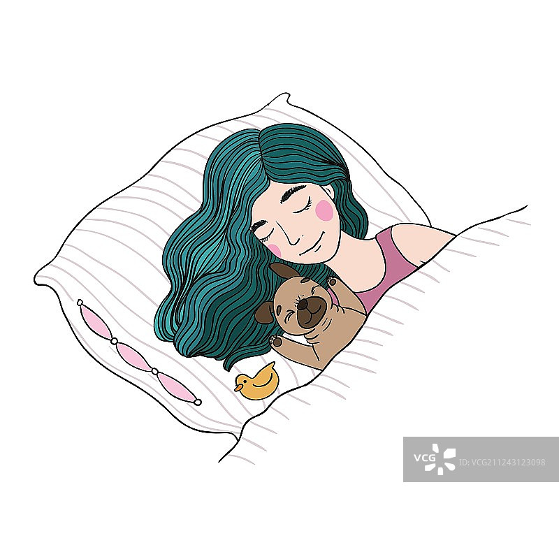 睡美人和可爱的哈巴狗图片素材