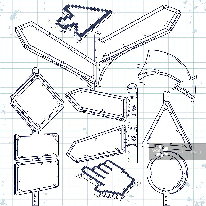 空白指示箭头和道路标志图片素材