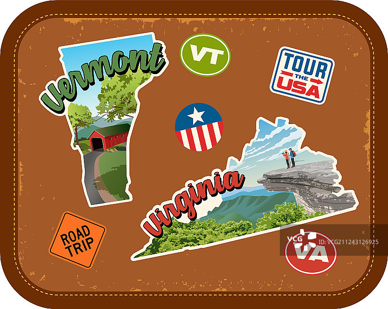 佛蒙特州弗吉尼亚州旅行贴纸图片素材