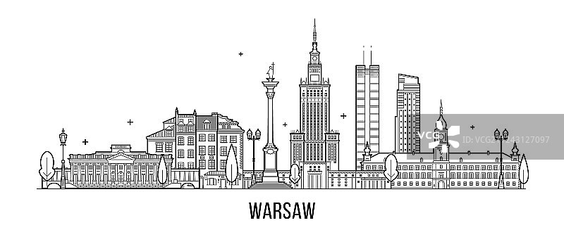 波兰华沙城市建筑天际线图片素材