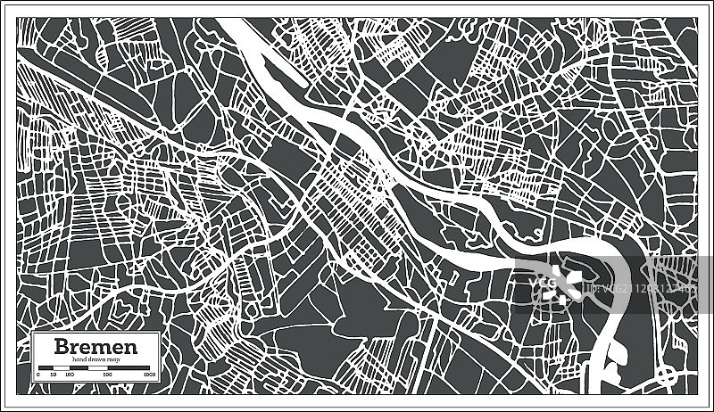 德国不莱梅市地图复古风格轮廓地图图片素材