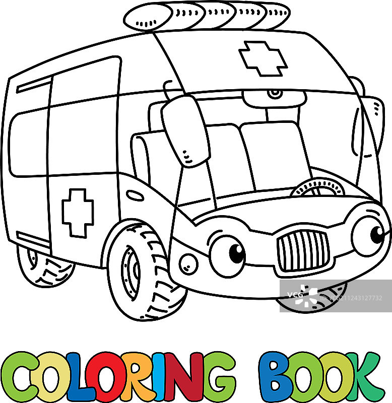 带眼睛的趣味小型救护车涂色书图片素材