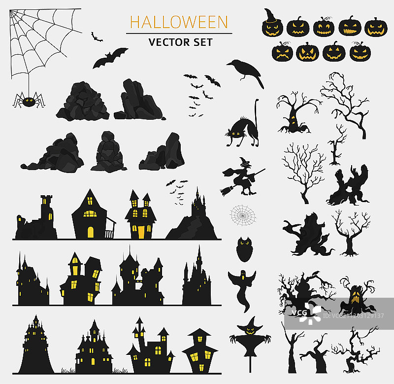 万圣节主题信息图表元素（扁平风格）图片素材