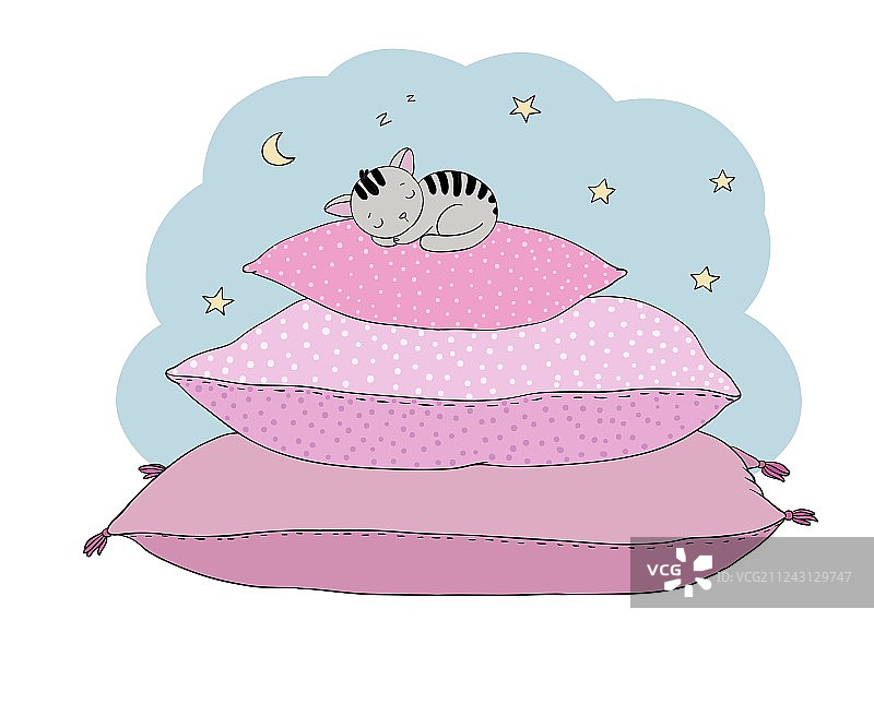 漂亮的枕头和可爱的猫图片素材