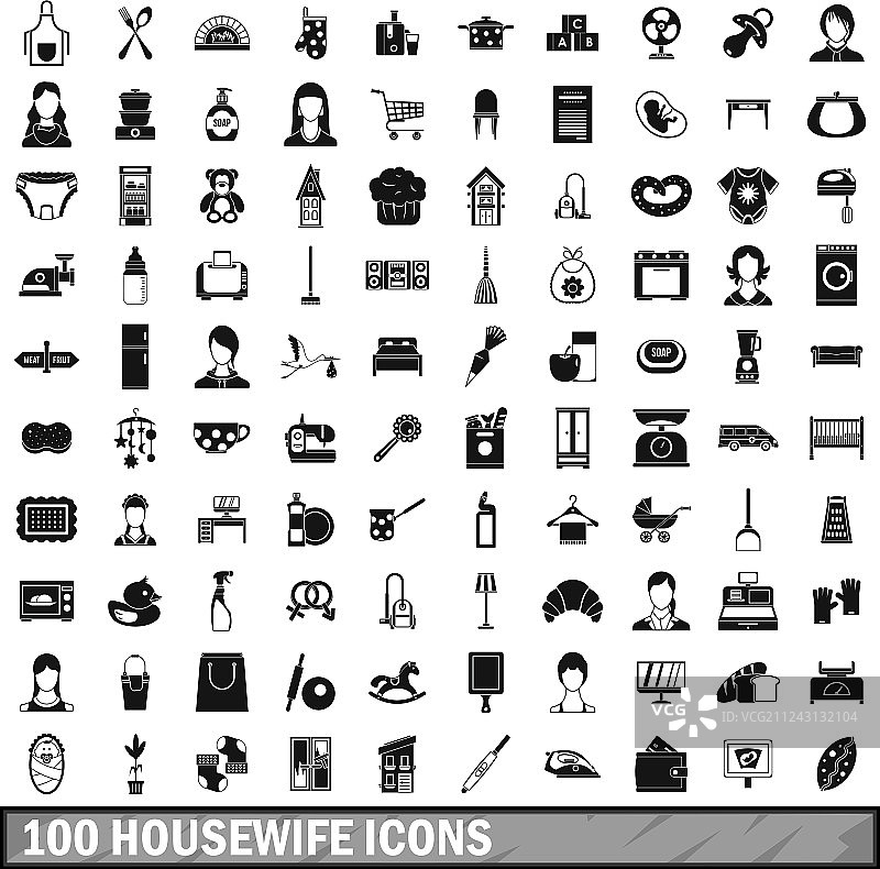 100个家庭主妇图标，简约风格图片素材