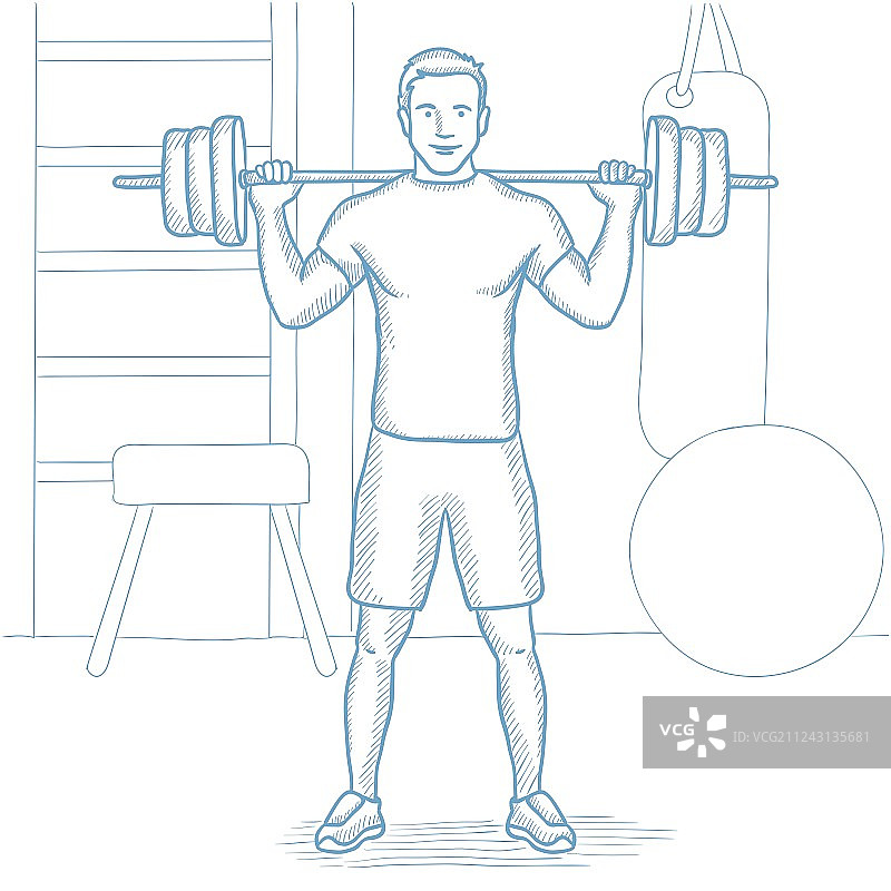 男人在健身房举杠铃图片素材