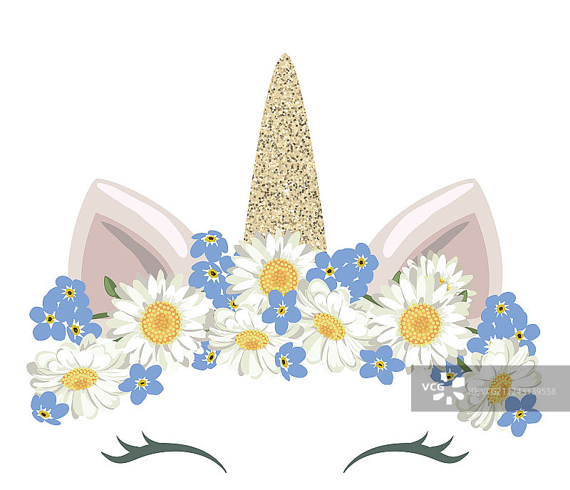 带有花环的可爱卡通独角兽形象图片素材