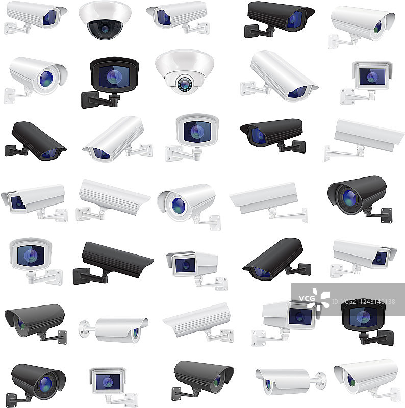 黑色闭路电视安全摄像头大型合集图片素材