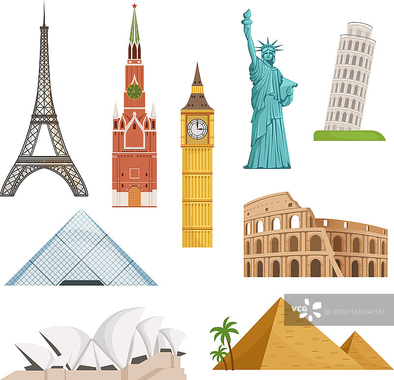 隔离的不同世界著名地标图片素材