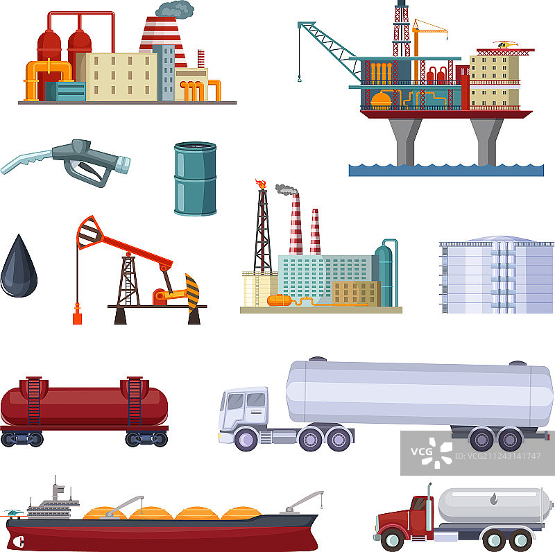 带有平台的石油勘探工厂图片素材