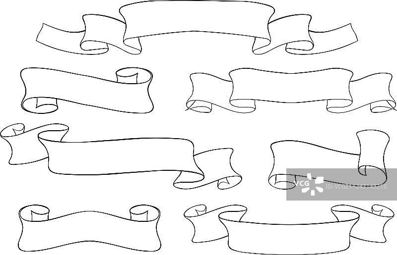 一套纸质卷轴线稿图片素材