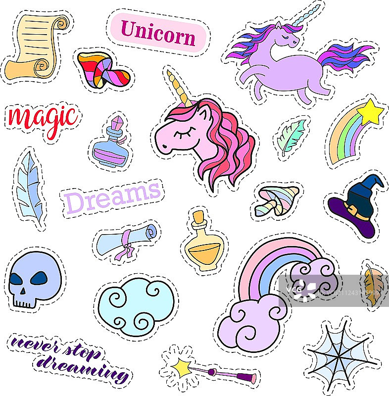 时尚徽章魔法套装贴纸图片素材