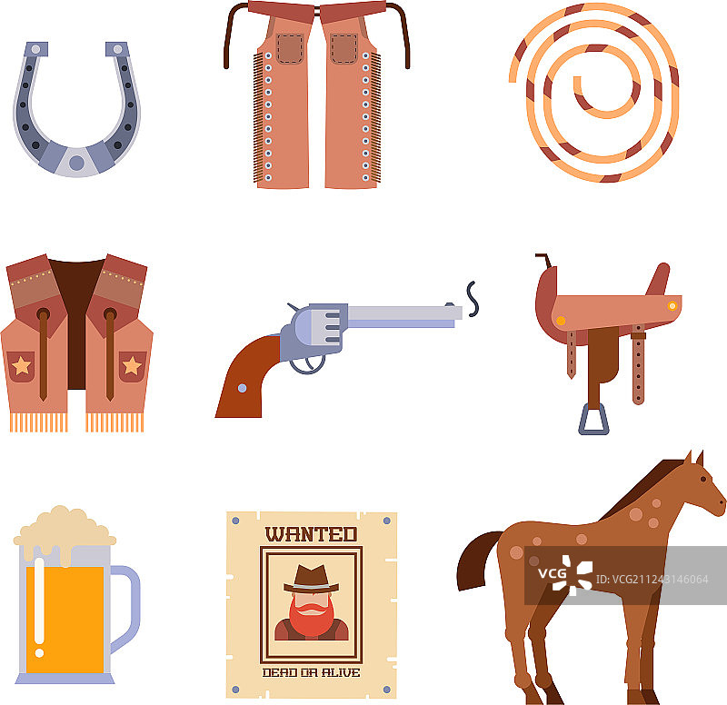 狂野西部元素图标集：牛仔竞技图片素材