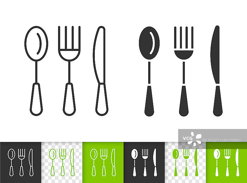 简约厨房用具黑色线条餐具图标图片素材