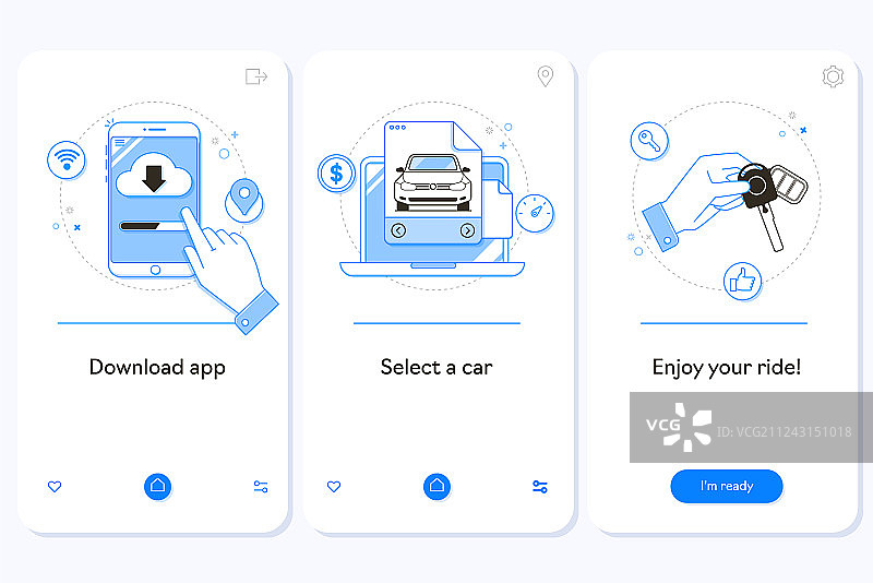 汽车租赁服务移动应用引导页图片素材