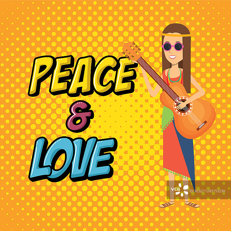 抱着吉他的嬉皮风女人图片素材
