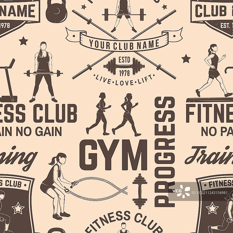 健身俱乐部无缝图案或背景图片素材