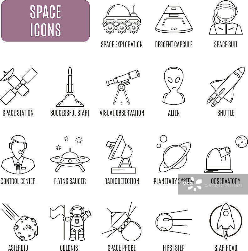 宇宙象形图太空图标集图片素材