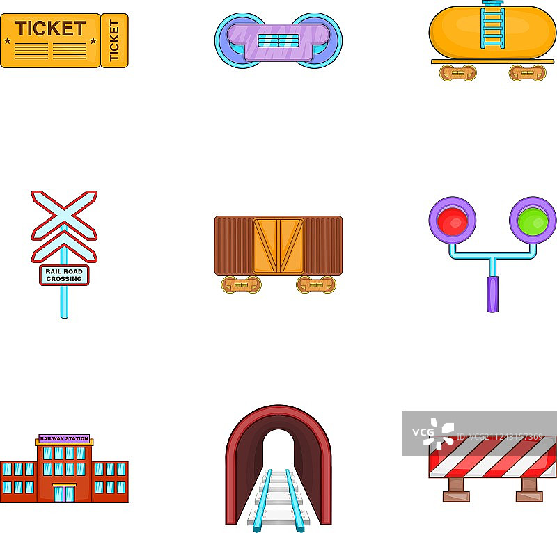 卡通风格的火车图标集图片素材