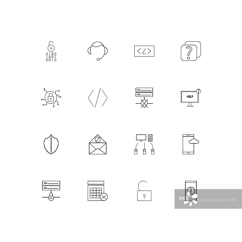 网络安全线性细图标设置概述图片素材