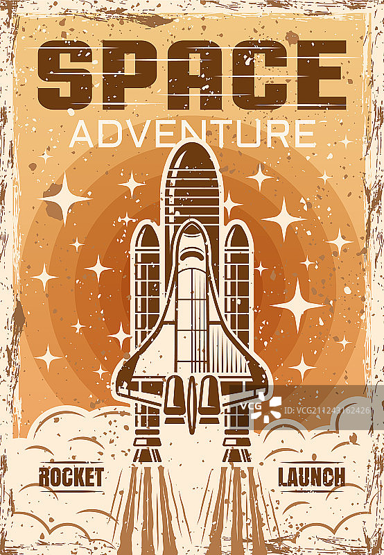 航天飞机起飞复古彩色海报图片素材